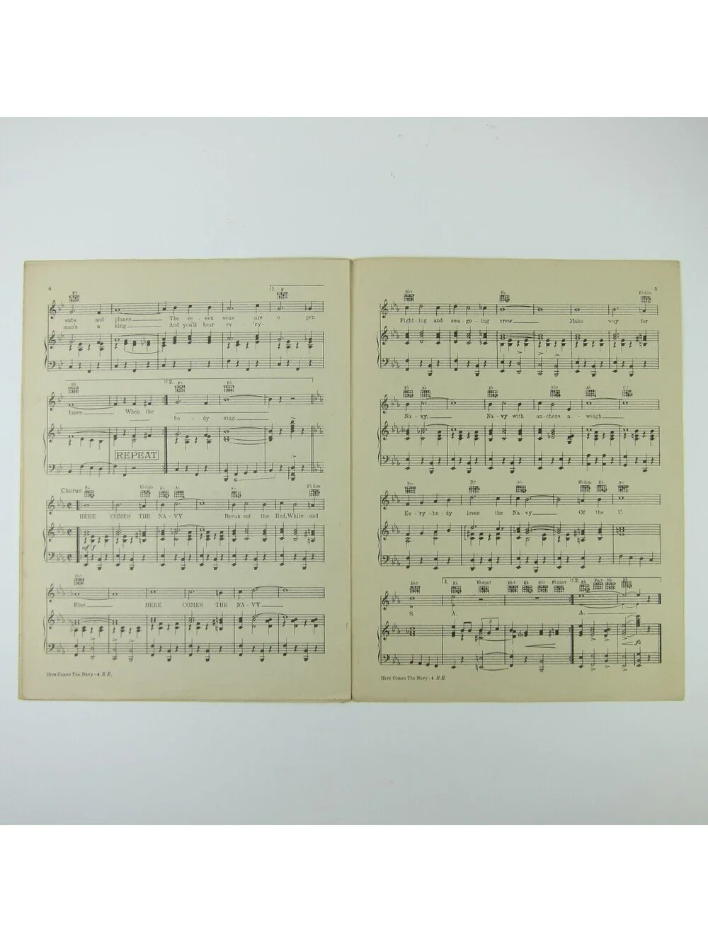 Sheet Music Here Comes The Navy Lt Cmdr Clarence P Oakes WW2 WWII Vintage 1943